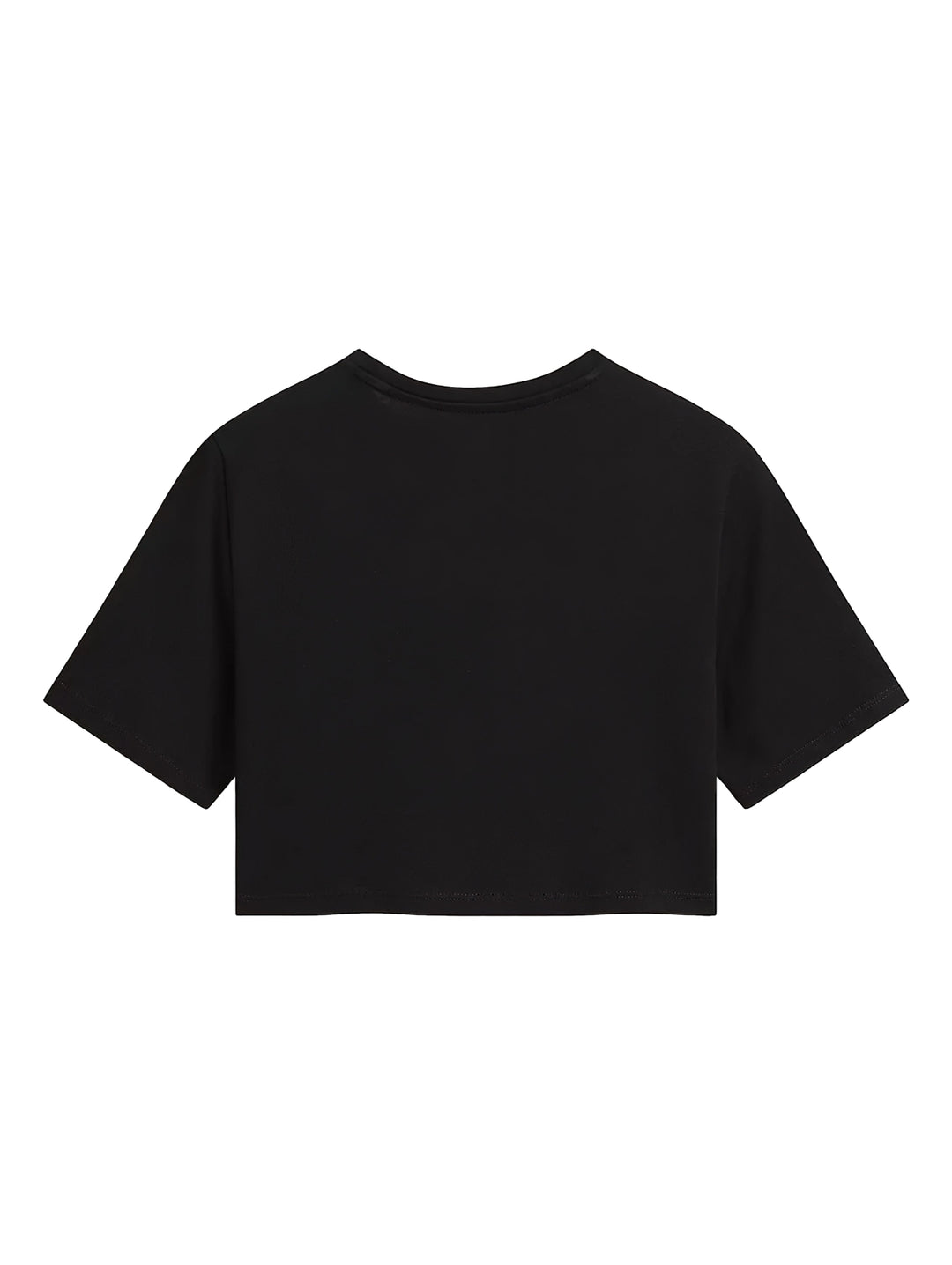Camiseta crop top negra de marca Vans con logotipo blanco en el pecho.