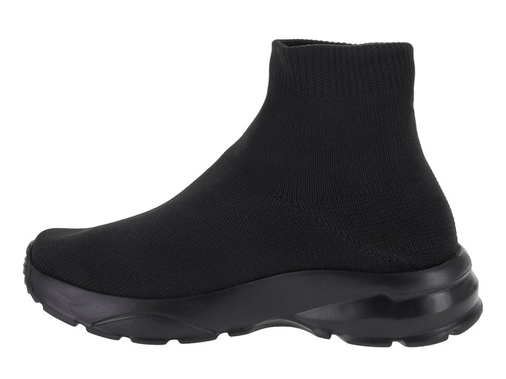 Tenis deportivos infantiles color negro, diseño tipo calcetín sin agujetas y suela gruesa.