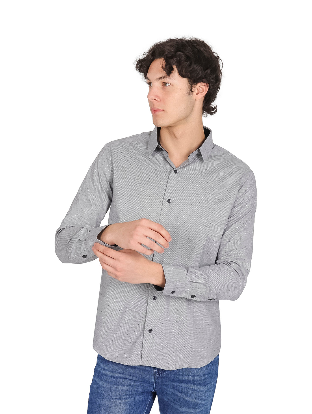 Camisa Rock Jeans Manga Larga Gris para Hombre