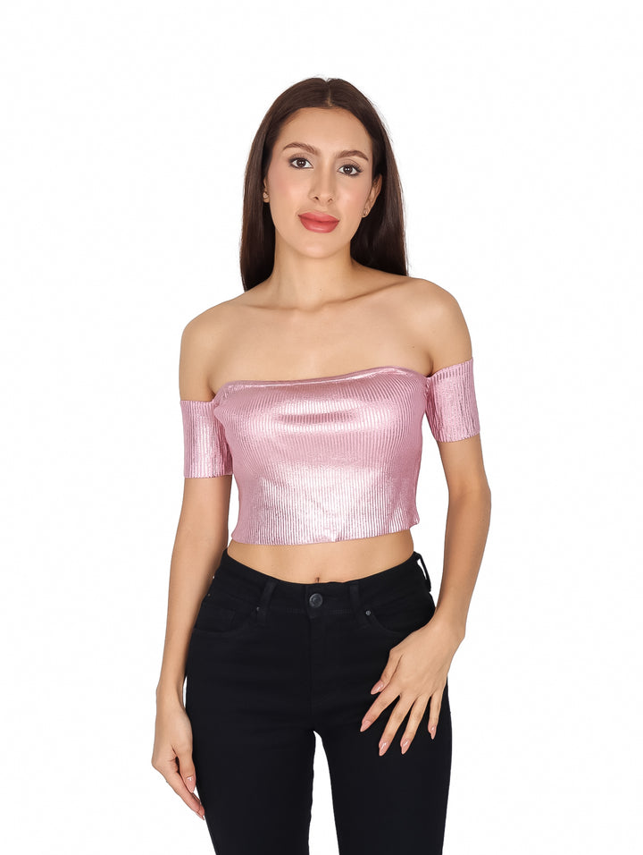 LC Collection Crop Top Rosa con Brillos para Mujer
