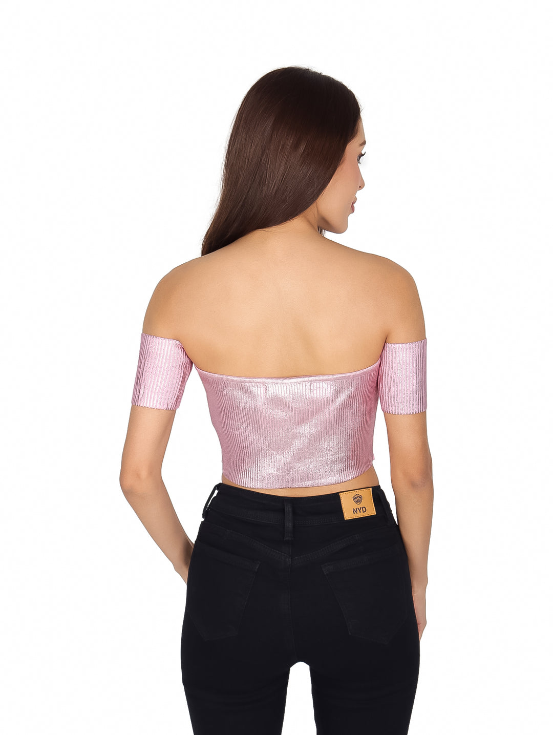 LC Collection Crop Top Rosa con Brillos para Mujer