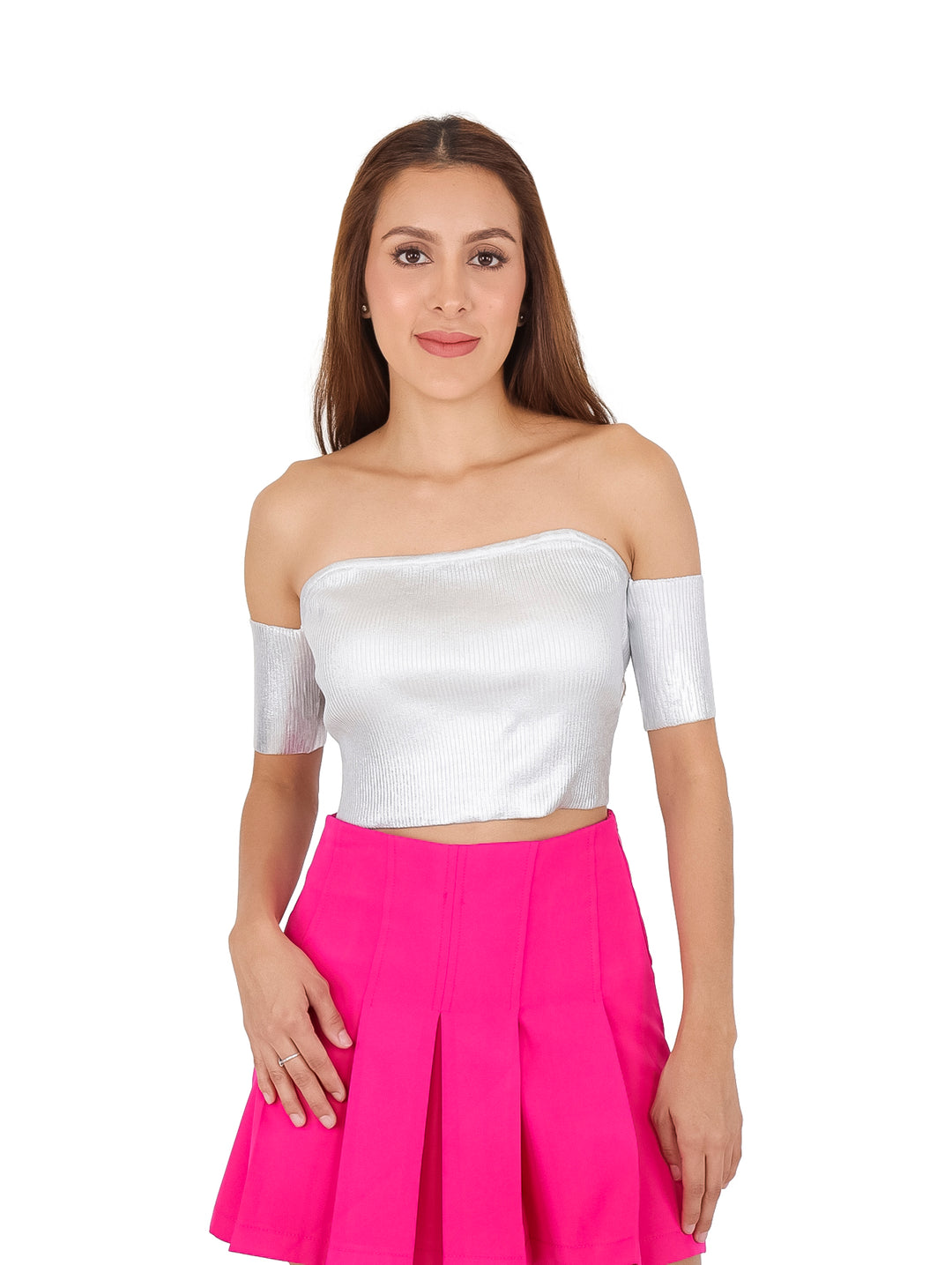 LC Collection Crop Top Brillos Plata para Mujer