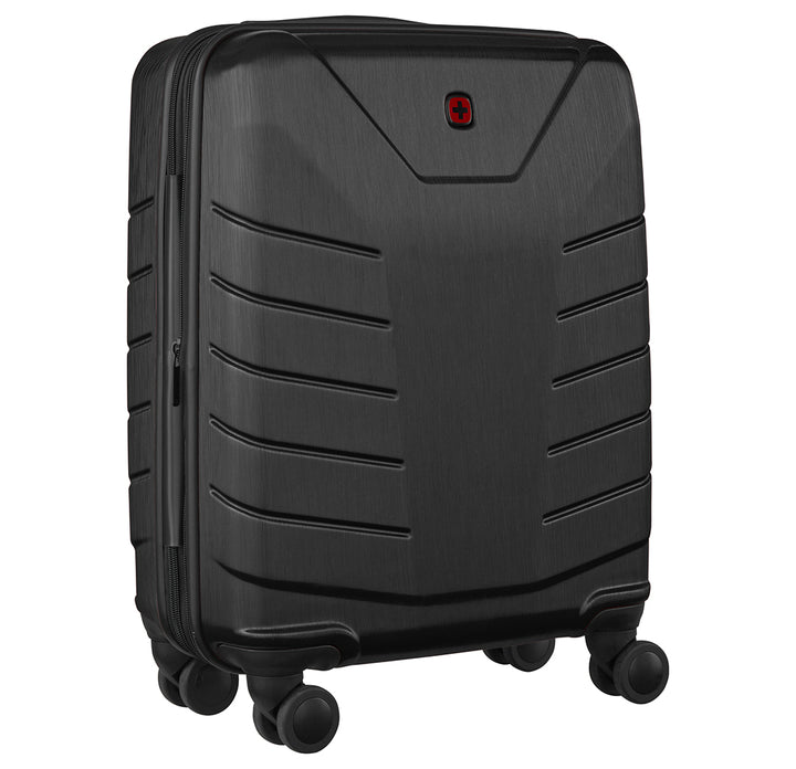 Maleta rígida de viaje marca Wenger en color negro con asa extensible y ruedas.
