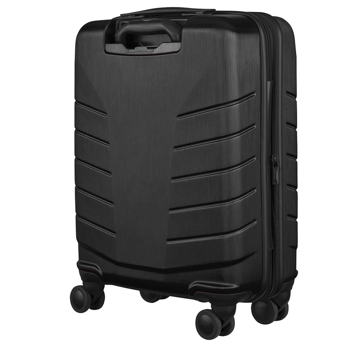 Maleta rígida de viaje marca Wenger en color negro con asa extensible y ruedas.