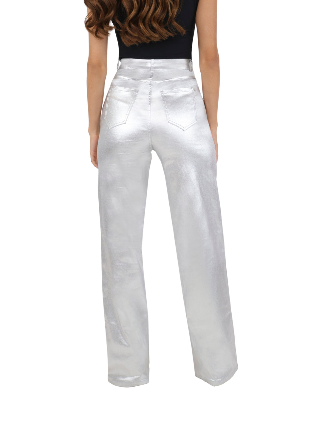 Pantalón LC Collection Efecto Piel Plata para Mujer