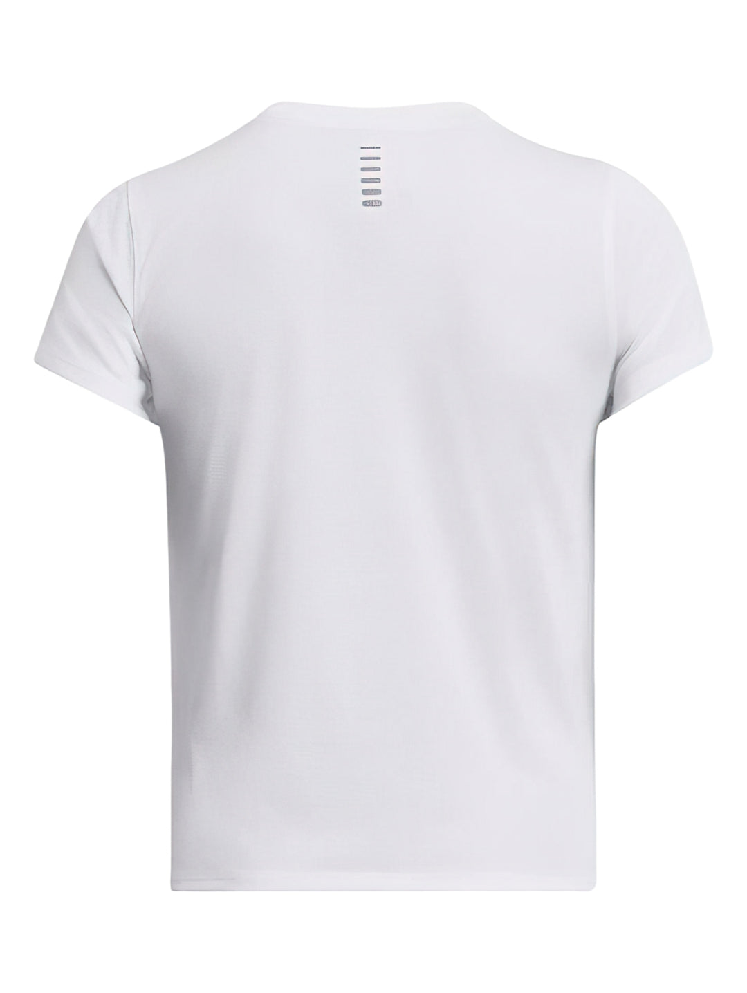 Mujer vistiendo una camiseta deportiva de manga corta color blanco de la marca Under Armour.