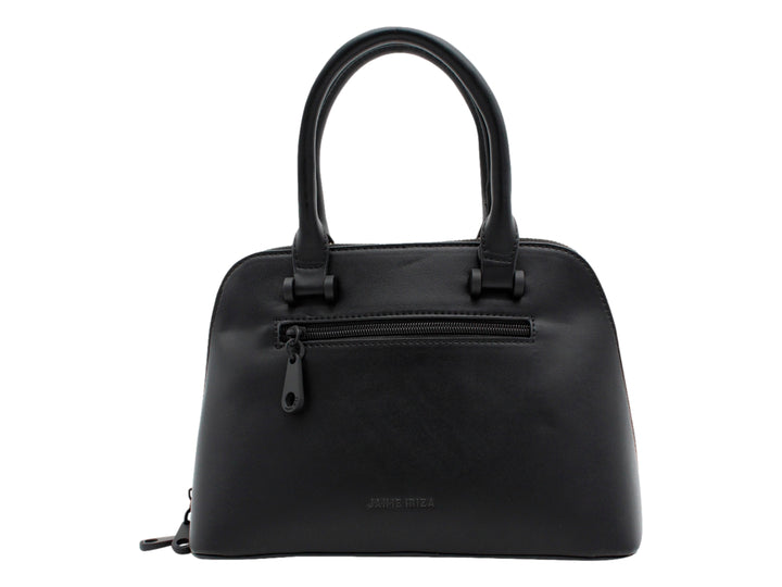 Bolso satchel color negro de Jaime Ibiza con asas, correa larga y detalles decorativos en relieve.