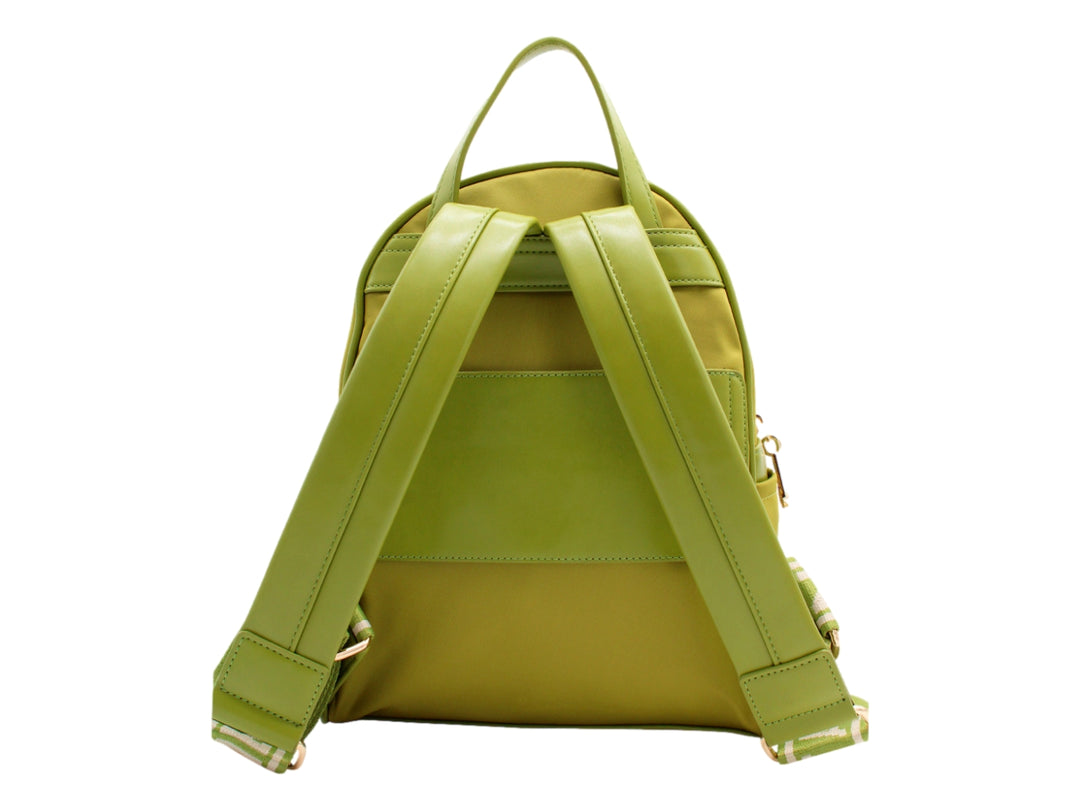 Mochila Jaime Ibiza color lima con franjas blancas verticales y logotipo en el frente.