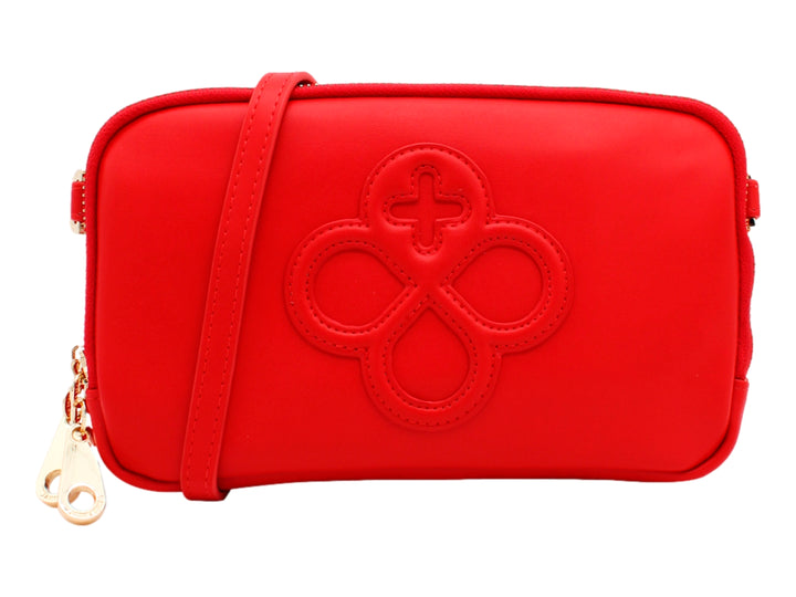 Cartera roja de Jaime Ibiza con diseño en relieve frontal y correa ajustable.