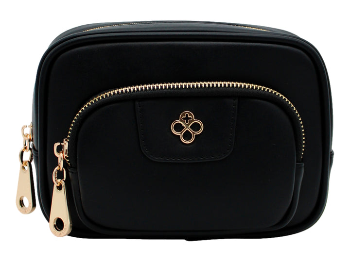 Bolso pequeño de color negro con detalles y cierres en tono dorado, marca Jaime Ibiza.