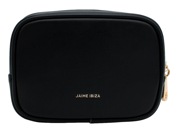 Bolso pequeño de color negro con detalles y cierres en tono dorado, marca Jaime Ibiza.