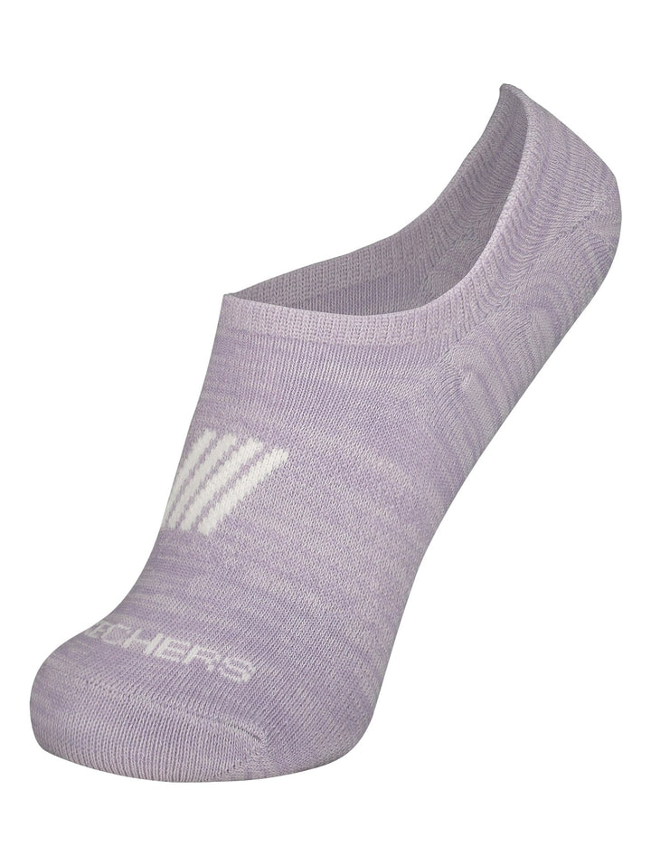 Set de tres pares de calcetines cortos Skechers en tonos blanco y morados para mujer.