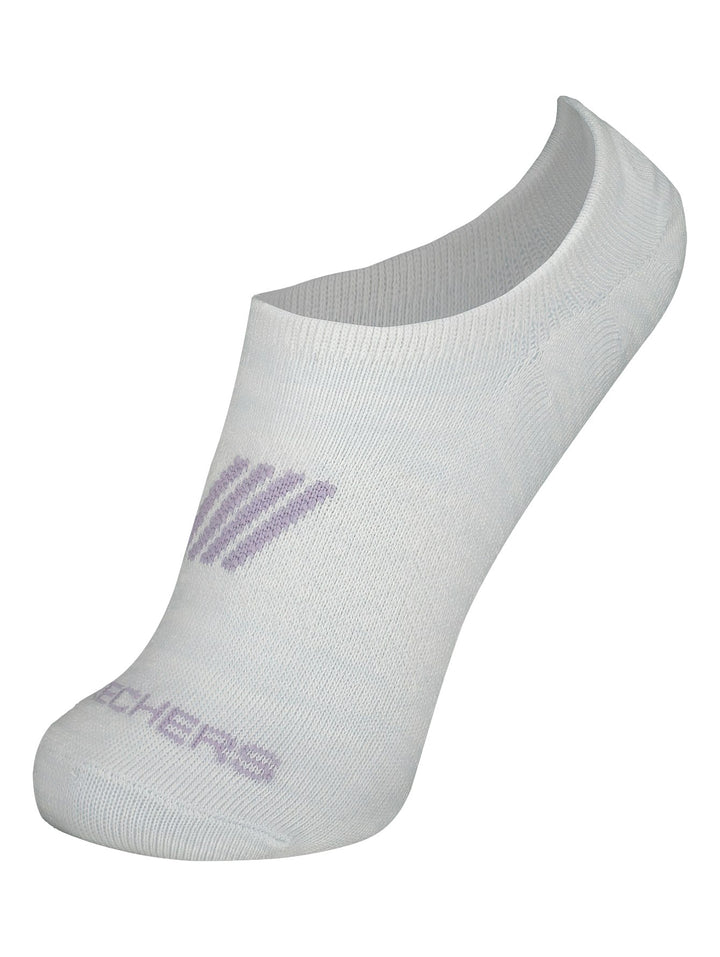 Set de tres pares de calcetines cortos Skechers en tonos blanco y morados para mujer.