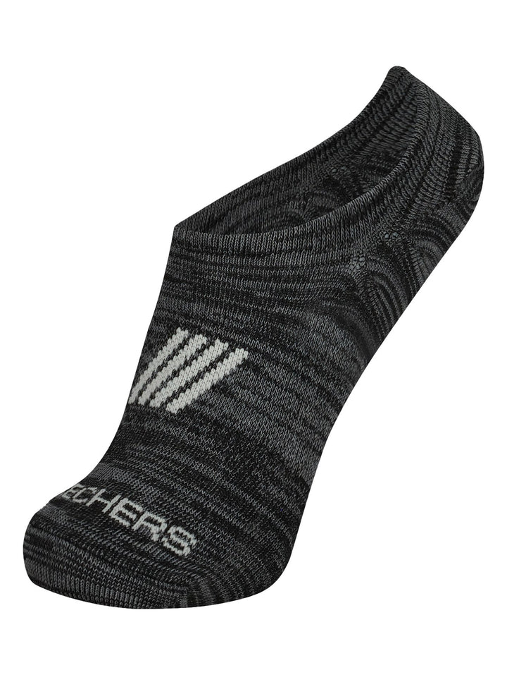 Paquete de tres pares de calcetines cortos Skechers en colores blanco, gris y negro.