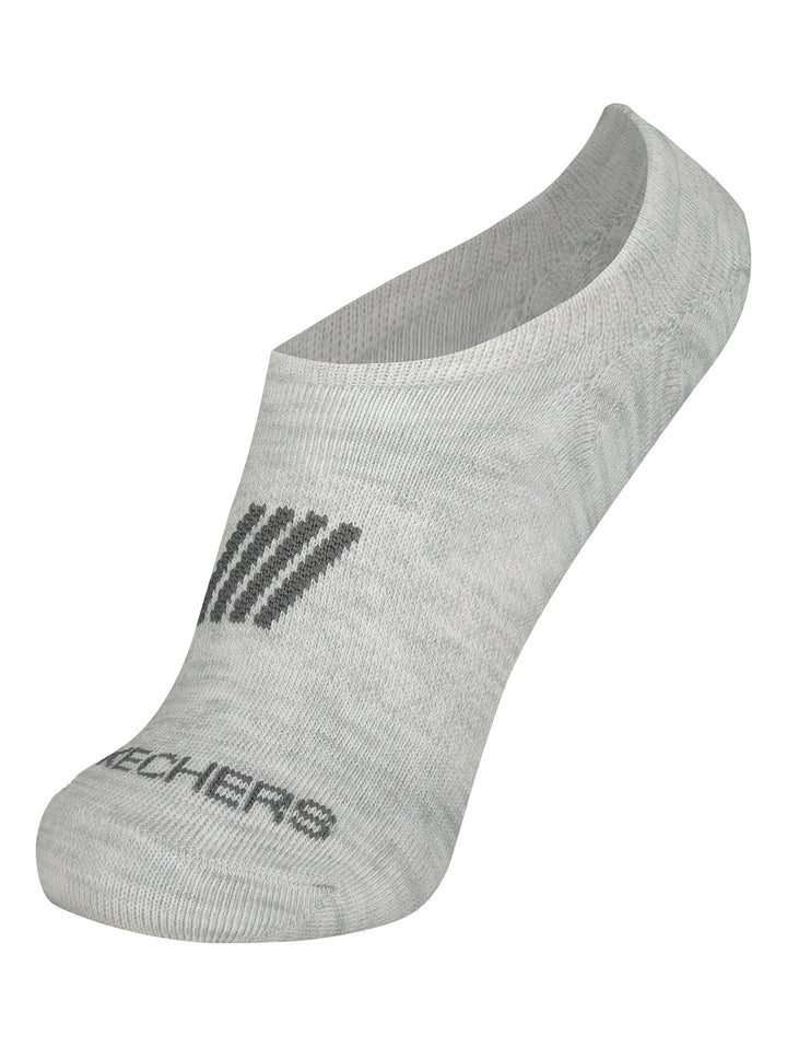 Paquete de tres pares de calcetines cortos Skechers en colores blanco, gris y negro.