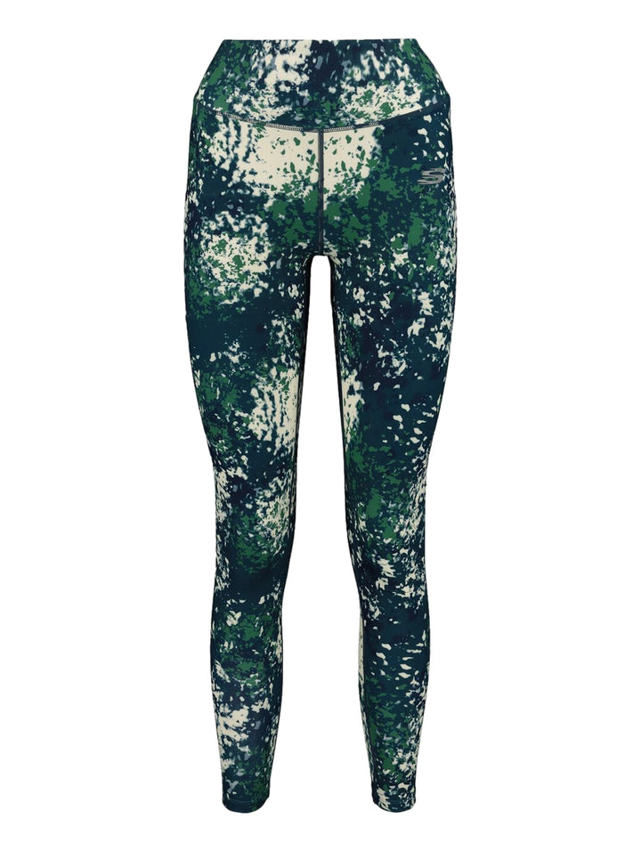 Leggings deportivos Skechers para Mujer con estampado abstracto en colores marino, verde y blanco.