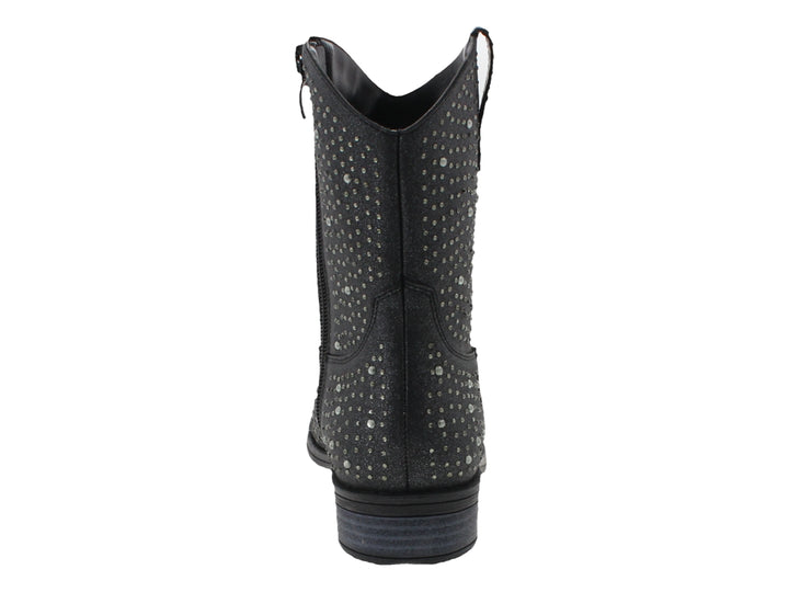 Bota vaquera color negro con detalles de pequeños brillantes en toda la superficie.