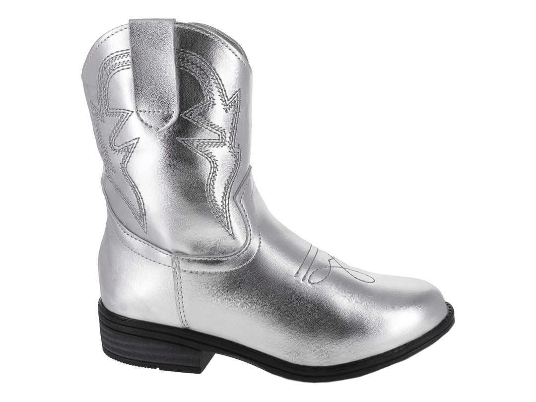 Bota vaquera para Niña en color plata metálico con suela negra.