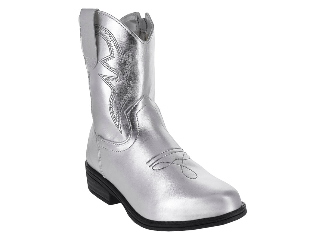 Bota vaquera para Niña en color plata metálico con suela negra.