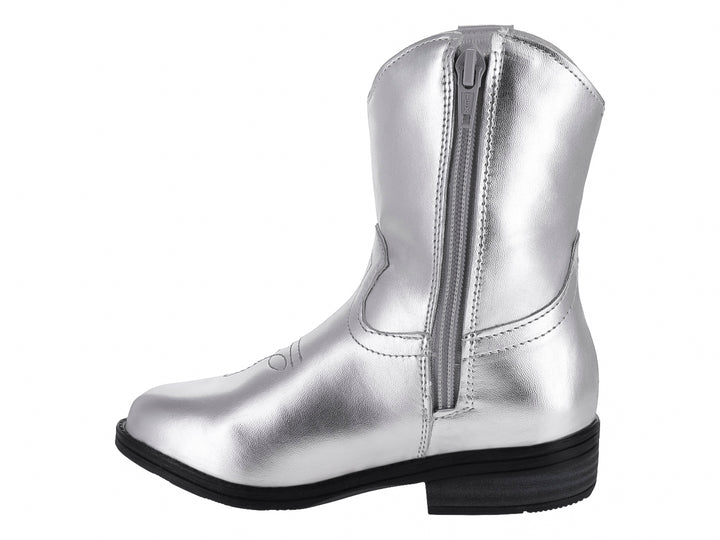 Bota vaquera para Niña en color plata metálico con suela negra.