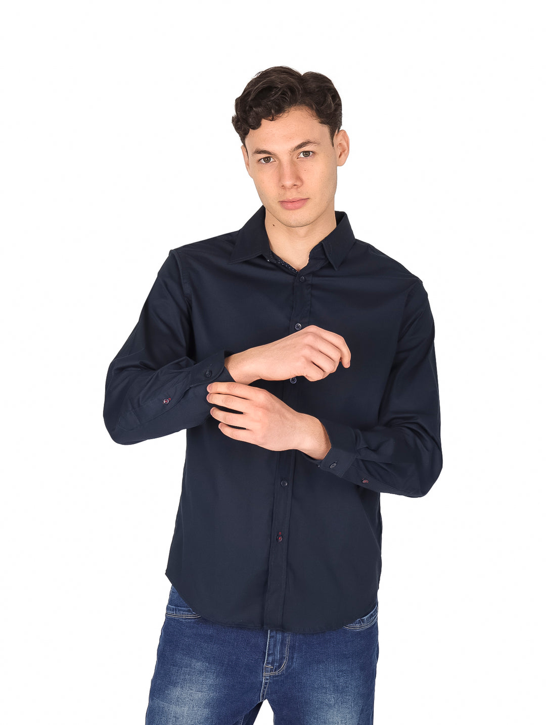Camisa Vertical Eagle Manga Larga Azul Marino para Hombre