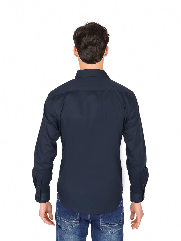 Camisa Vertical Eagle Manga Larga Azul Marino para Hombre