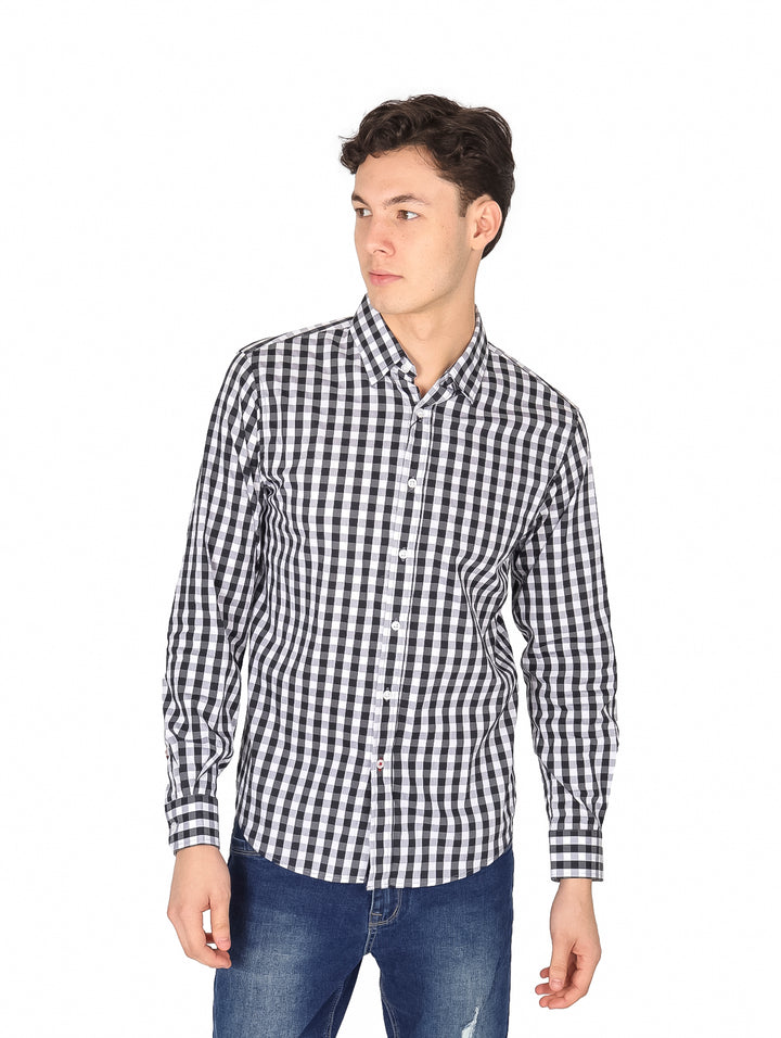 Camisa Vertical Eagle a Cuadros Negro y Blanco para Hombre