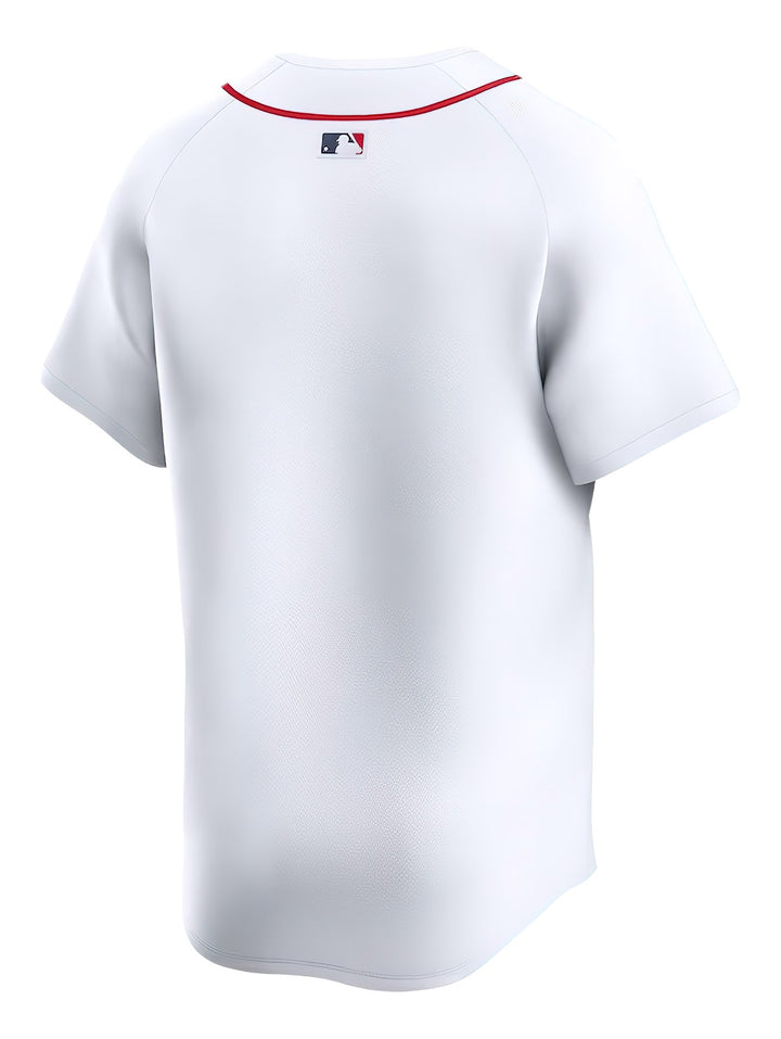 Jersey de béisbol Boston Red Sox color blanco con detalles y letras en rojo, marca Nike.