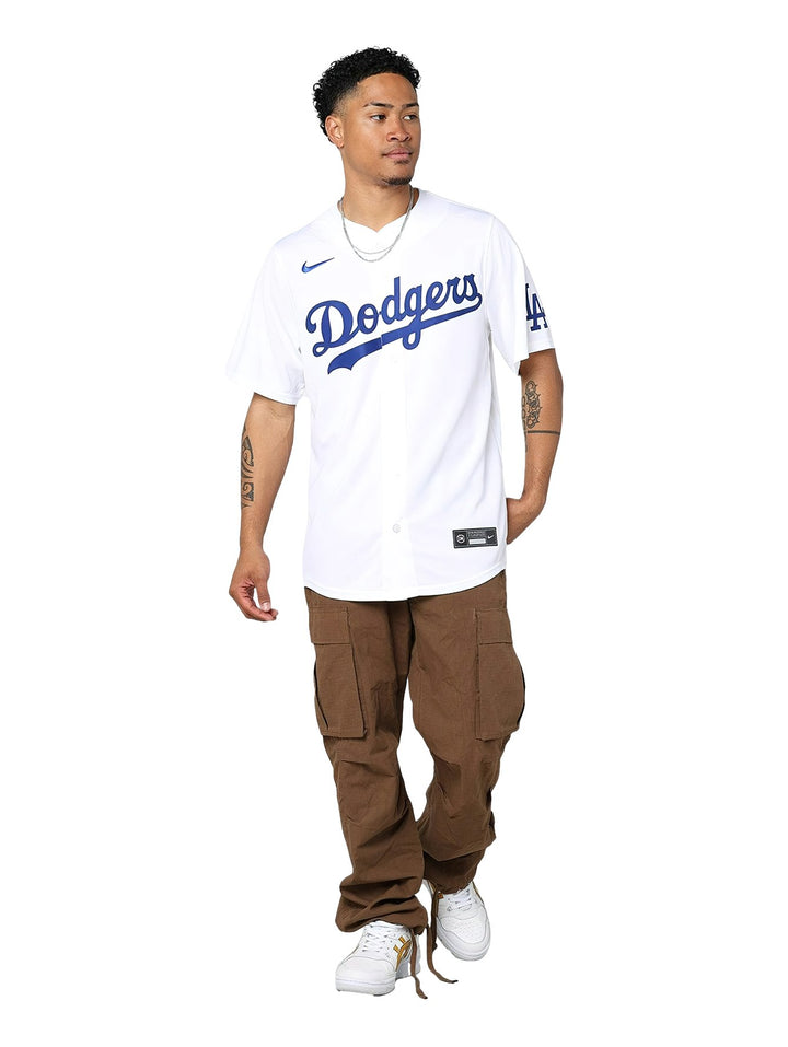 Jersey blanco de béisbol de los Dodgers de Los Ángeles marca Nike.