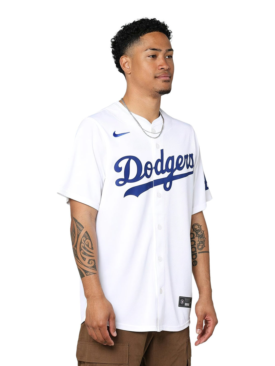 Jersey blanco de béisbol de los Dodgers de Los Ángeles marca Nike.