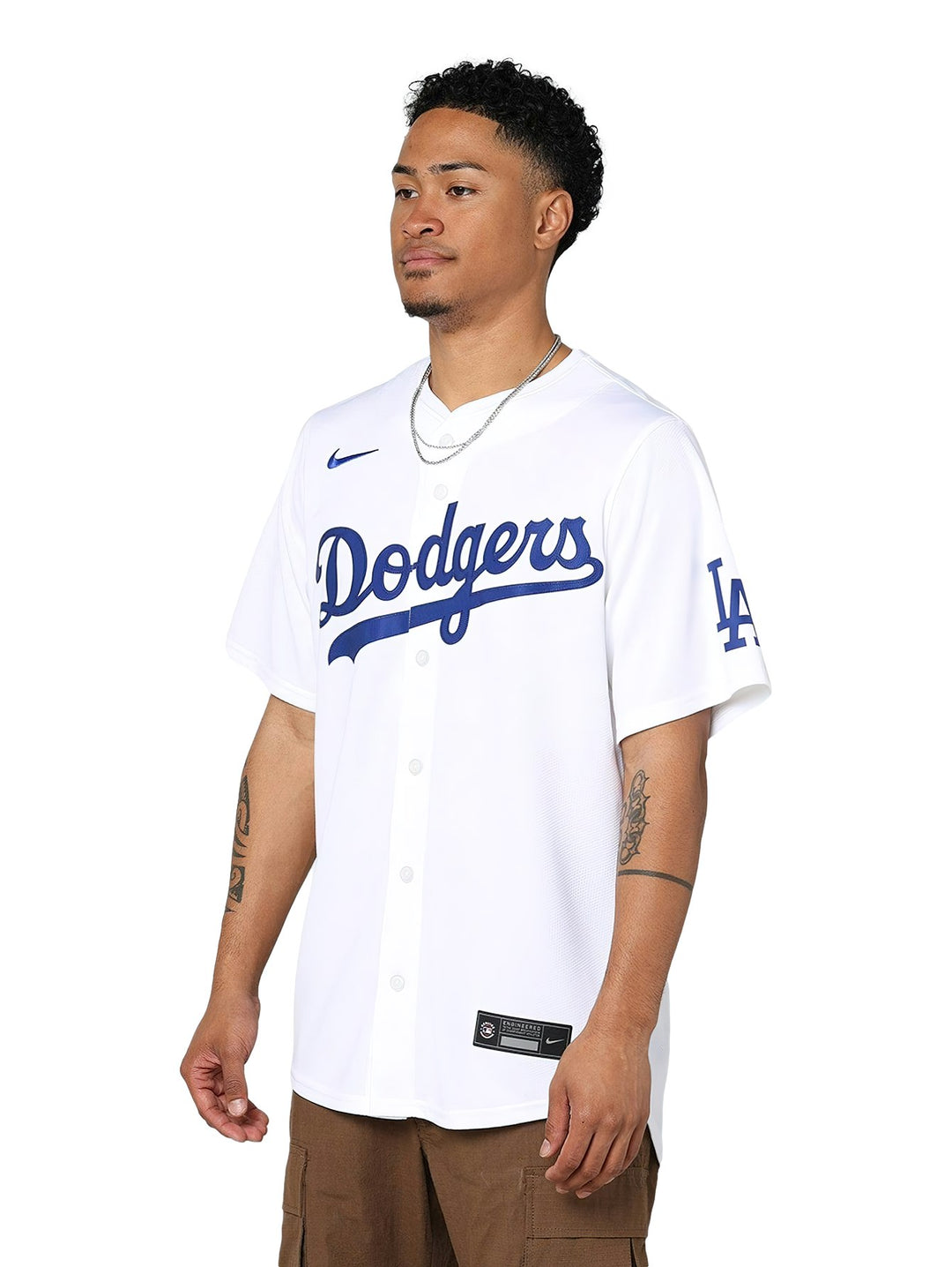 Jersey blanco de béisbol de los Dodgers de Los Ángeles marca Nike.