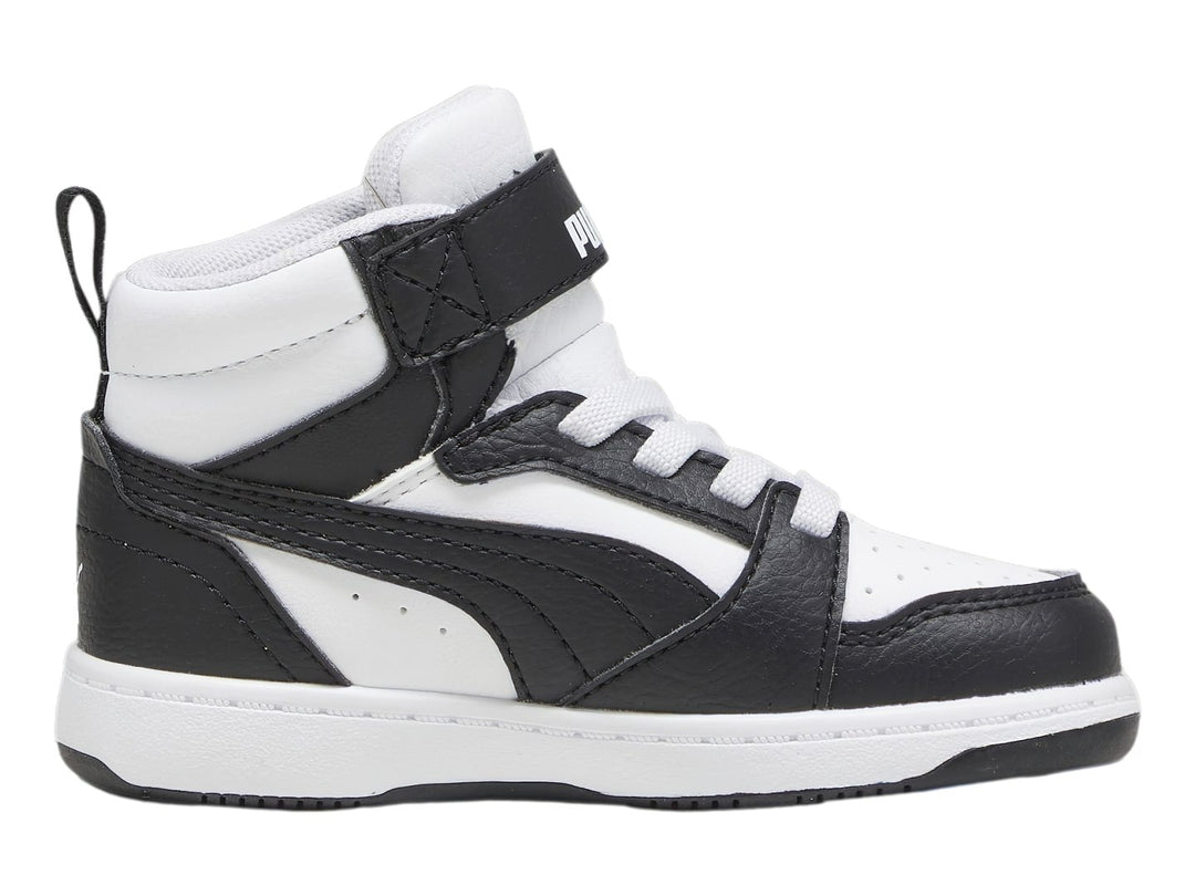 Tenis PUMA Rebound V6 Mid Blanco y Negro para Niño