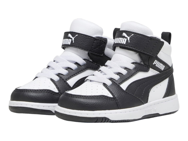 Tenis PUMA Rebound V6 Mid Blanco y Negro para Niño