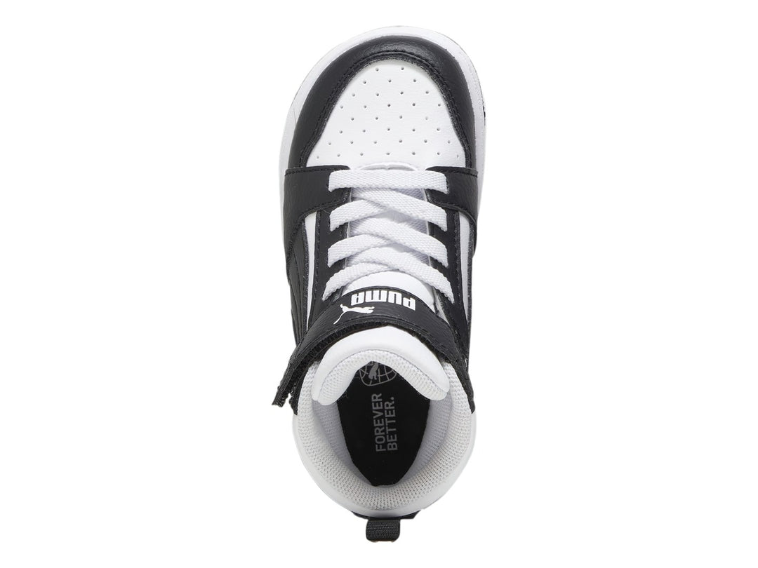 Tenis PUMA Rebound V6 Mid Blanco y Negro para Niño