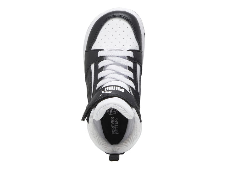 Tenis PUMA Rebound V6 Mid Blanco y Negro para Niño