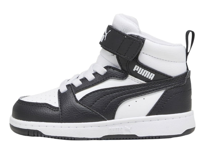 Tenis PUMA Rebound V6 Mid Blanco y Negro para Niño