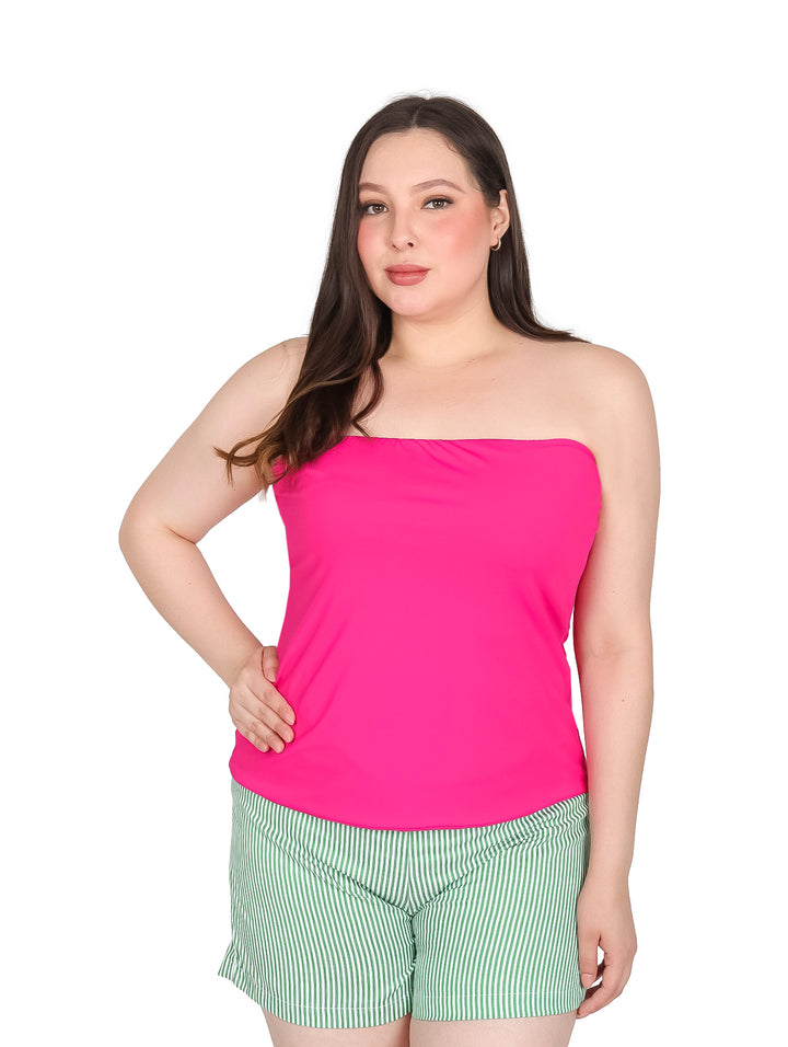 Blusa Strapless London Fashion Color Fiusha para Mujer