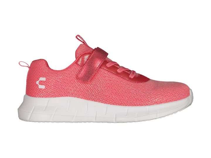 Tenis deportivos Charly color fiusha con suela blanca y cierre de correa velcro para niños.