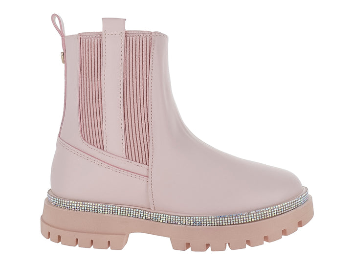 Botas color rosa rich para niña con detalle de brillantes en la suela y paneles elásticos laterales.