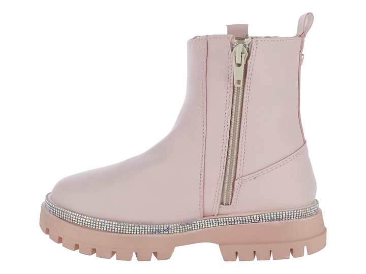 Botas color rosa rich para niña con detalle de brillantes en la suela y paneles elásticos laterales.