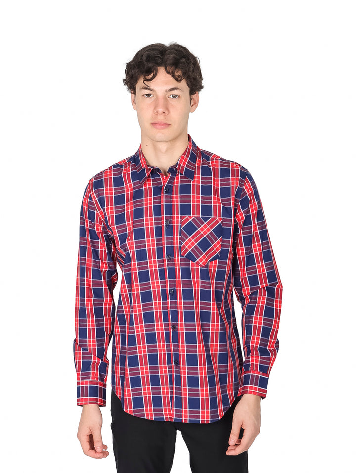 Camisa Furor de Manga Larga a Cuadros Rojo y Azul para Hombre
