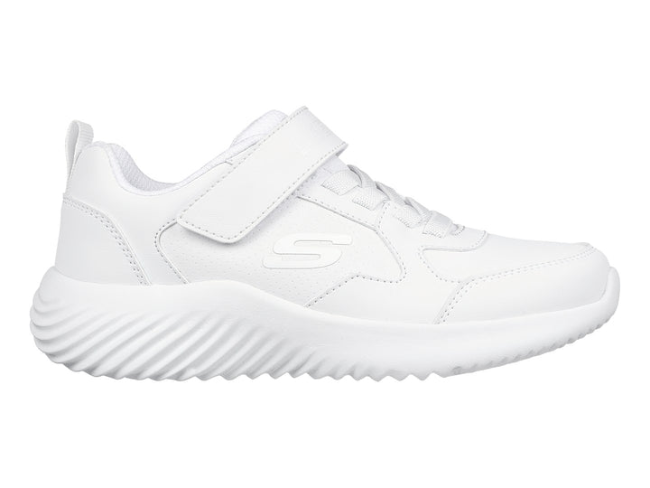 Tenis deportivos Skechers color blanco con correa y agujetas.