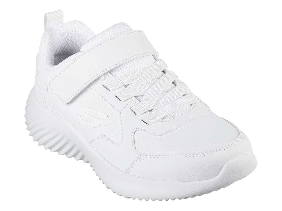 Tenis deportivos Skechers color blanco con correa y agujetas.