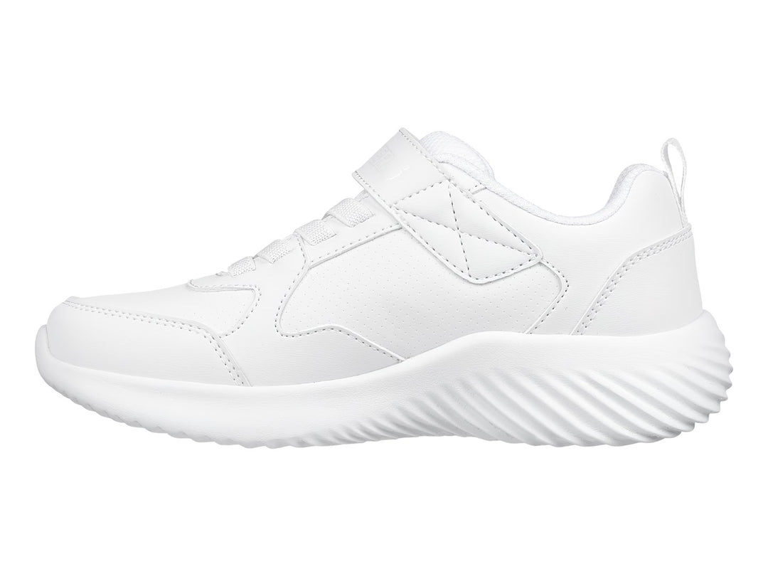 Tenis deportivos Skechers color blanco con correa y agujetas.