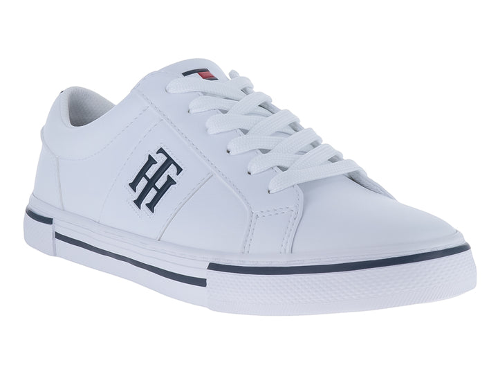 Tenis casuales Tommy Hilfiger color blanco con detalles y logotipo en azul marino.