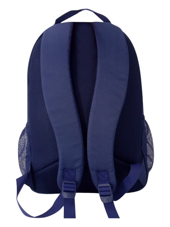 Mochila Reebok de color azul marino con logotipo frontal y bolsillos laterales de malla.