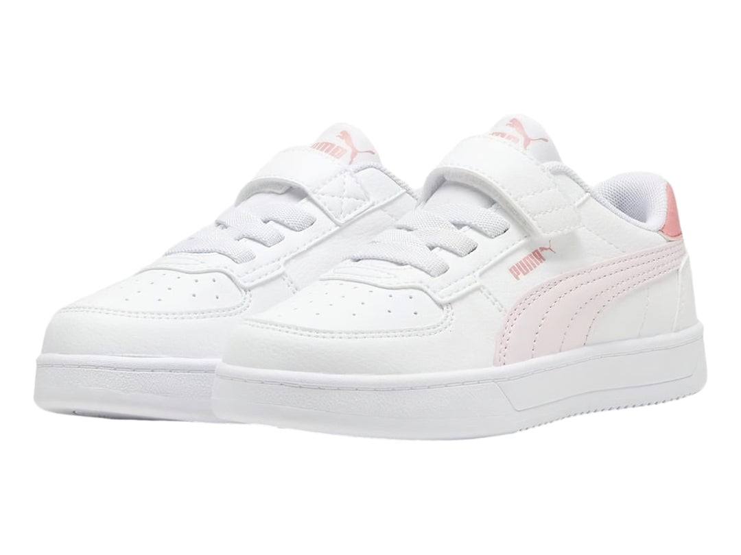 Tenis PUMA blancos con detalles en rosa y cierre de velcro para Niña.