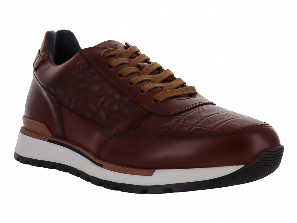 Zapato casual de cuero color tan con suela blanca y negra para Hombre.