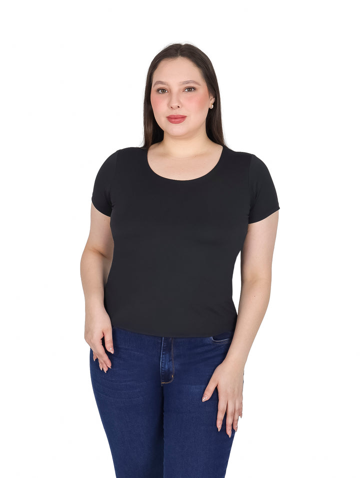 Blusa London Fashion Manga Corta Negro para Mujer