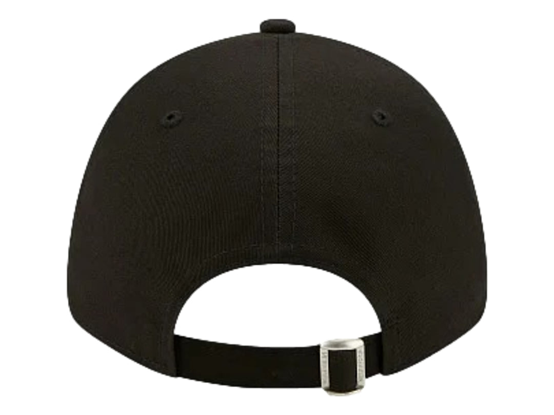 Gorra New Era negra con logotipo de los Dodgers de Los Ángeles bordado en color rosa.